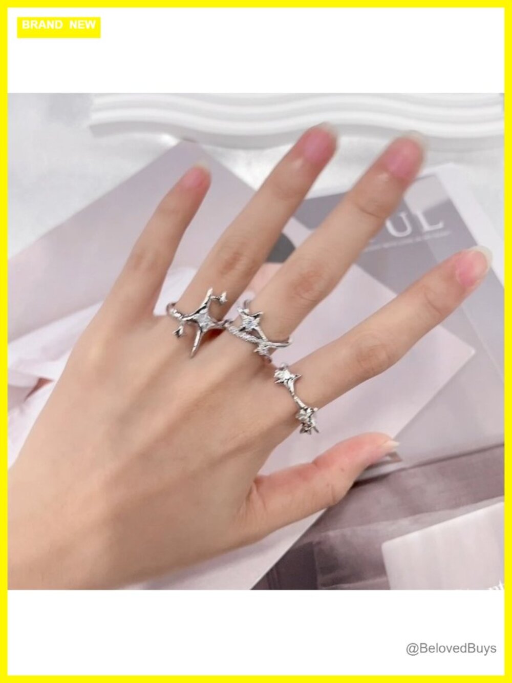 CZ Star Cross Adjustable Open Stacking Rings Set Stackable Knuckle Rings - Picture 6 of 6